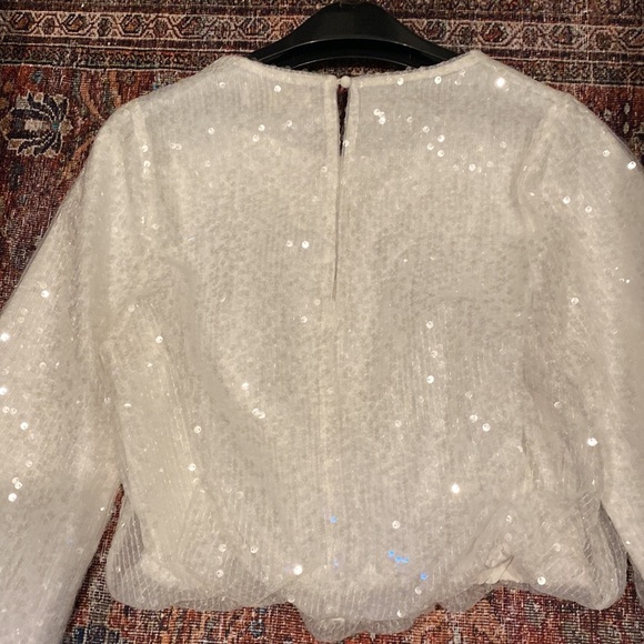 WAYF White Sequin Balloon Sleeve Top Fully Lined Size M - Picture 10 of 13